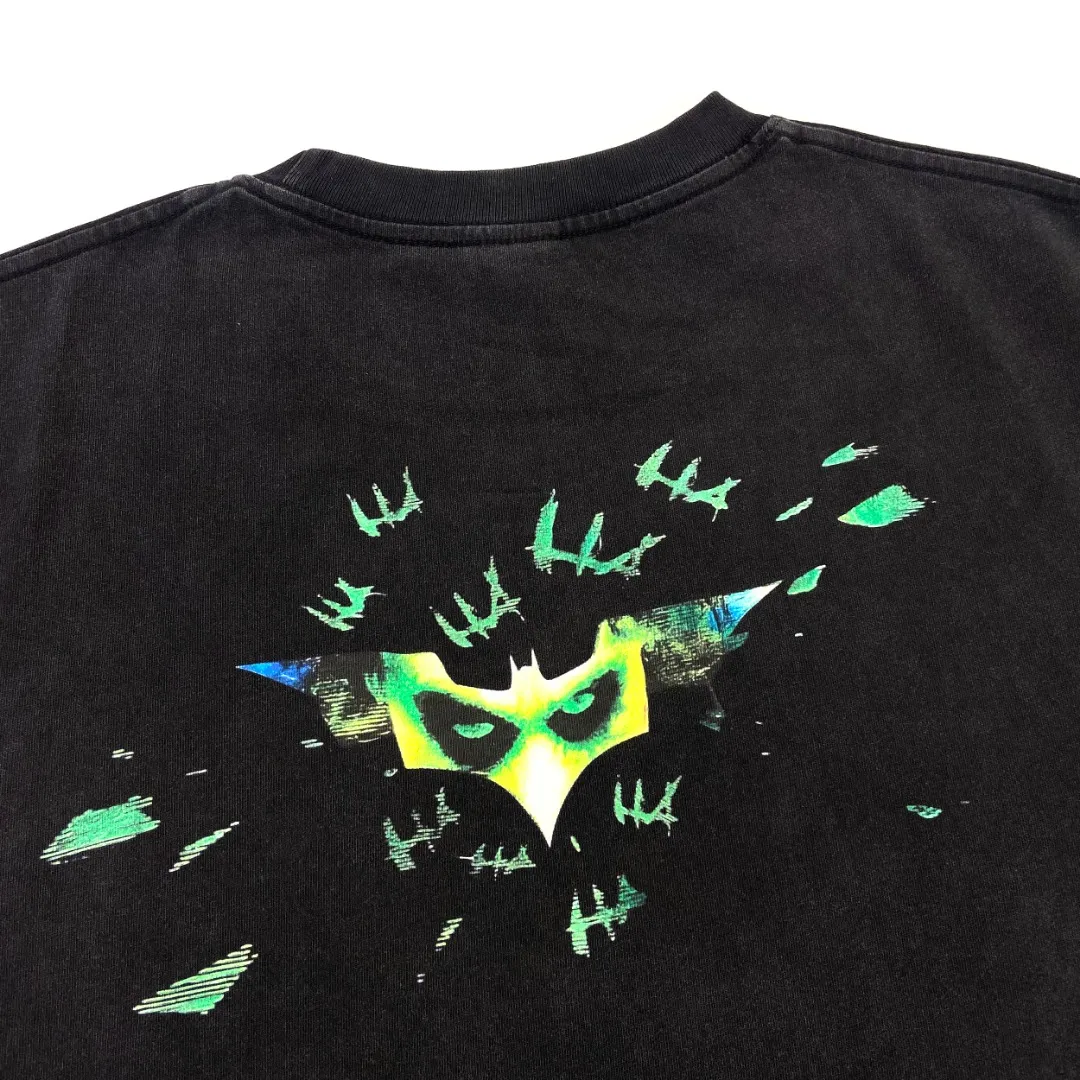 25SS Saint Michael Joker Batman distressed washed vintage printed loose Vintage short-sleeved T-shirt with digital white ink direct printing, the fabric is breathable and the pattern is three-dimensional and clear. Fabric: Double yarn 240g Style number: S881 Size: S-M-L-XL Color: Washed black Price: P118